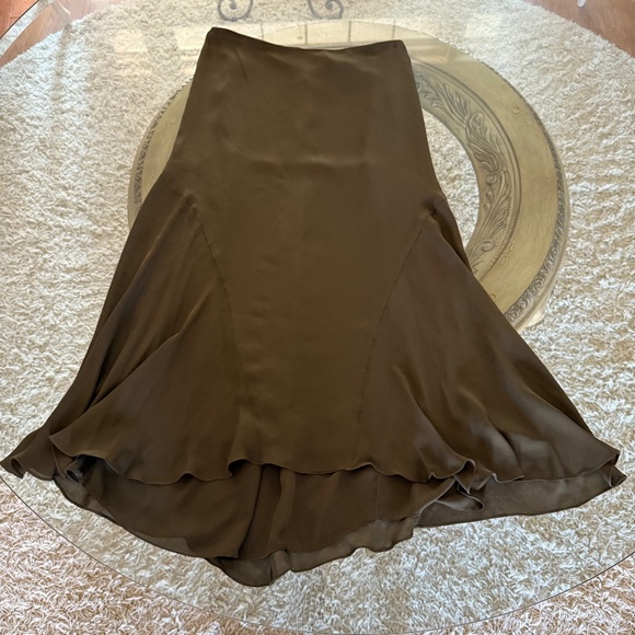 Polo Ralph Lauren 100% Silk Maxi Skirt Olive Green Long Trumpet Minimalist 6 - Picture 4 of 12
